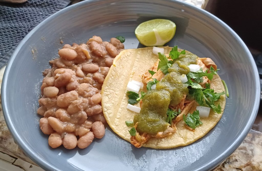 Chipotle Chicken Tacos with Salsa, Beans, and&nbsp;Rice