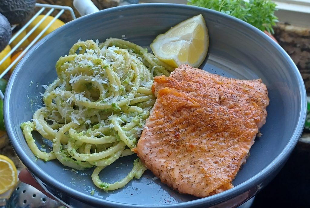 Garlic Scape Pesto Pasta with&nbsp;Salmon